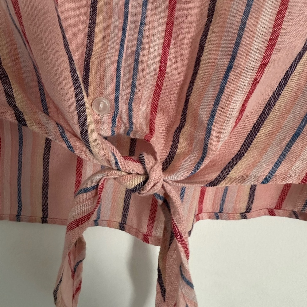 Striped Button-Up Tie-Front Top - Picture 5 of 6